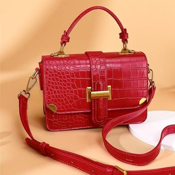 Neiman Marcus Red Crocodile Leather Crossbody Bag with Gold Hardware - Picture 7 of 8